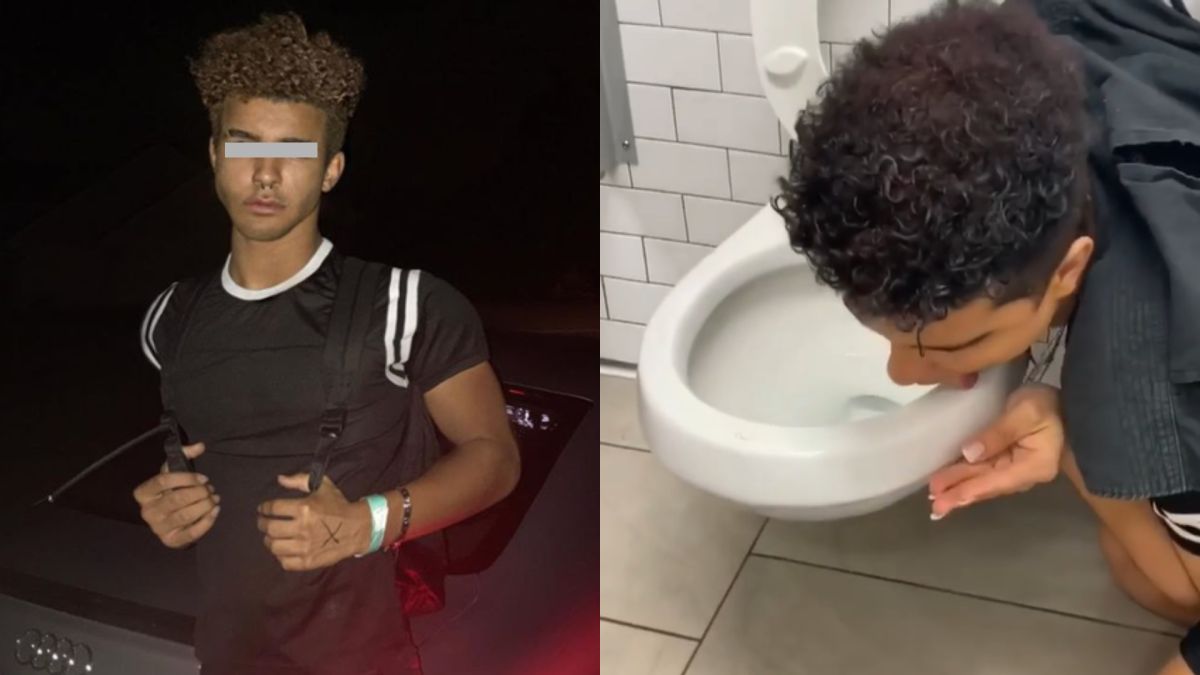 ▲美國YouTuber Larz挑戰舔公廁馬桶，結果中鏢新冠肺炎。（圖／Larz IG）