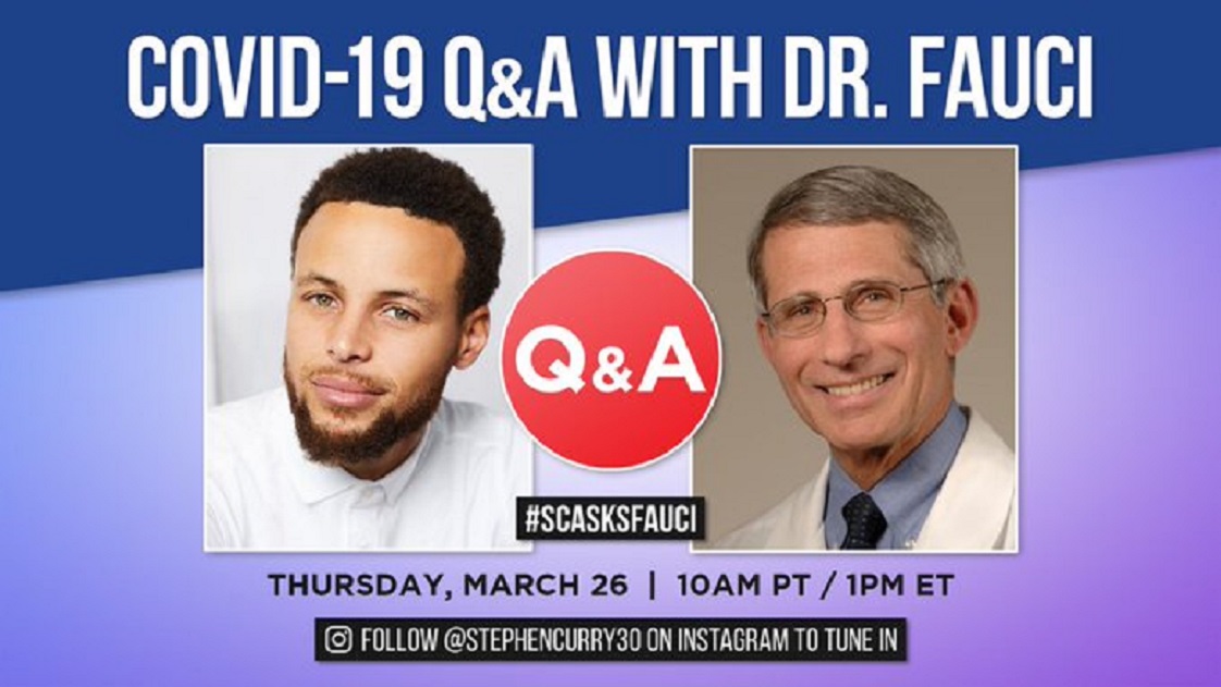 ▲NBA勇士球星Stephen Curry在推特上宣告，將和醫療權威Anthony Fauci進行對談。（圖／取自Stephen Curry推特）

