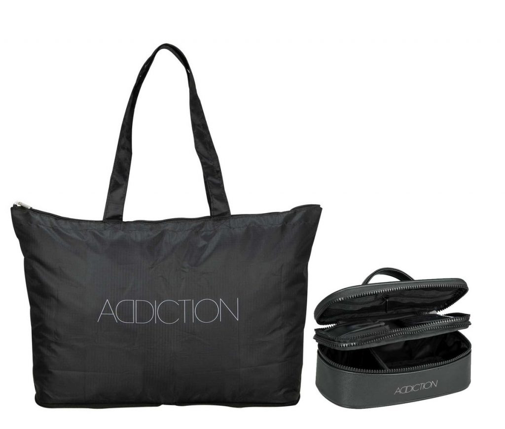▲ADDICTION 黑色誘癮化粧包 、黑色誘癮旅行袋。（圖／ADDICTION ）