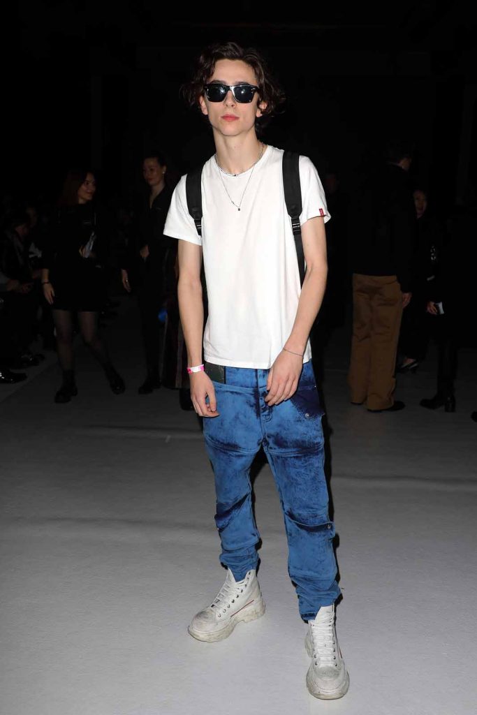 PARIS, FRANCE – FEBRUARY 29: (EDITORIAL USE ONLY) Timothee Chalamet attends the Haider Ackermann show as part of the Paris Fashion Week Womenswear Fall/Winter 2020/2021 on February 29, 2020 in Paris, France. (Photo by Pierre Suu/Getty Images)