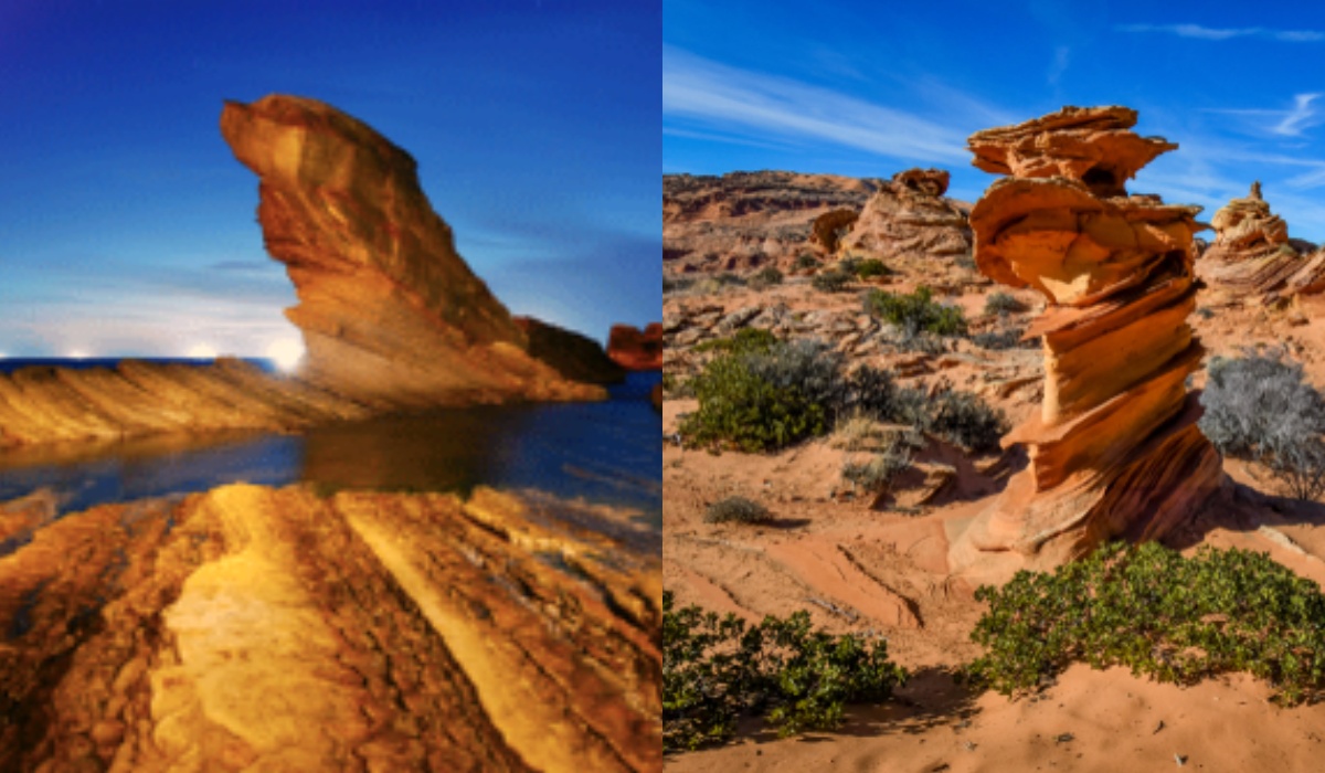 ▲新北南雅奇岩（左）、美國石浪（右）。（圖／瑞芳區公所官網、shutterstock）