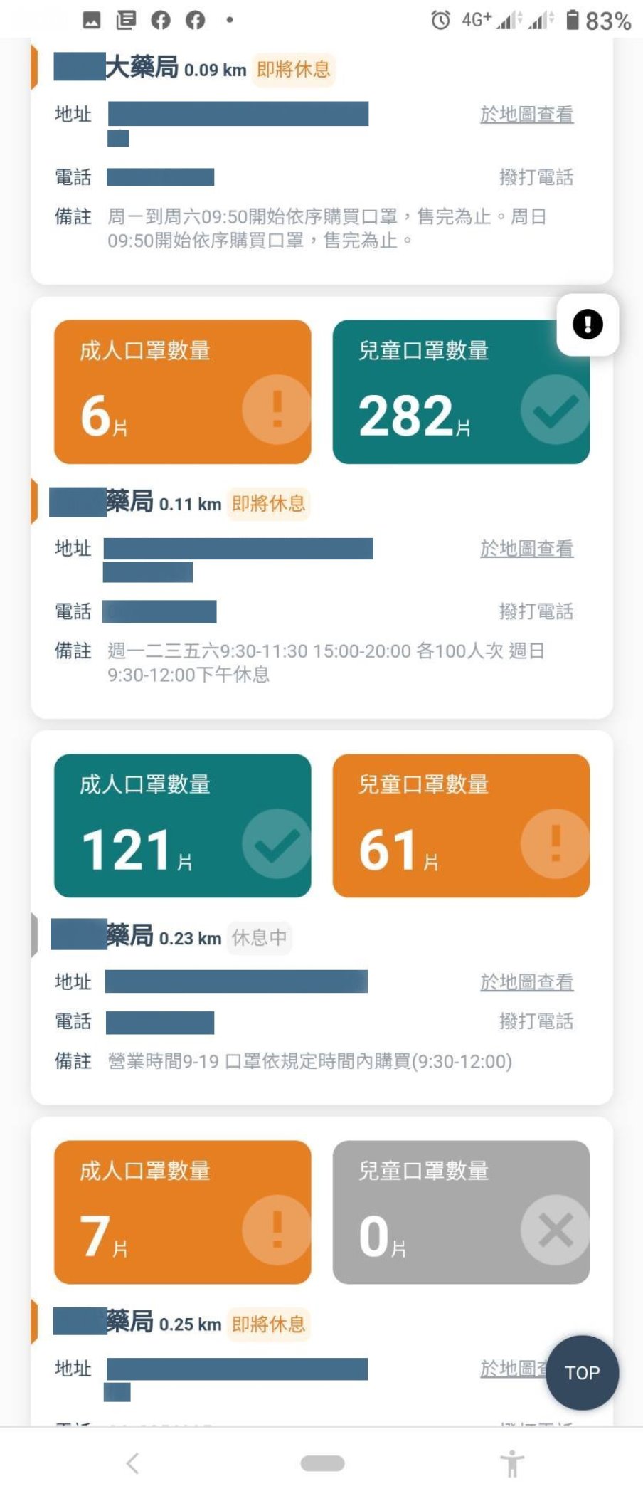 ▲藥局口罩已銷售一空，口罩地圖資料卻顯示仍有庫存，造成藥局與民眾相當大的困擾。（圖／記者陳聖璋翻攝）