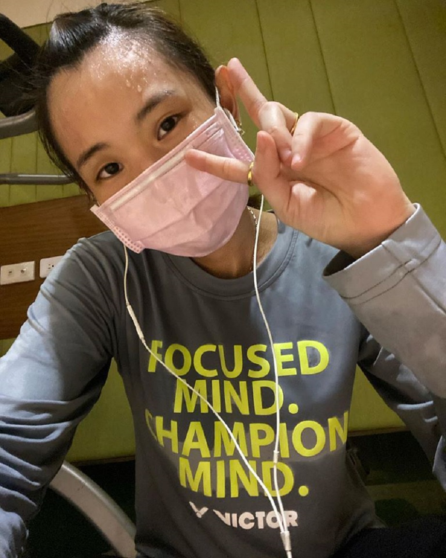 ▲球后戴資穎也響應戴上粉紅色口罩。（圖／取自戴資穎臉書）