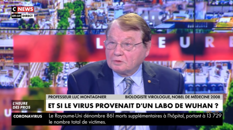 ▲法國諾貝爾生理醫學獎得主蒙塔尼耶教授，近日在節目上表示，新冠肺炎病毒很可能是人造的，引發不小的爭議與討論。（圖／擷取自 Youtube 影片）
