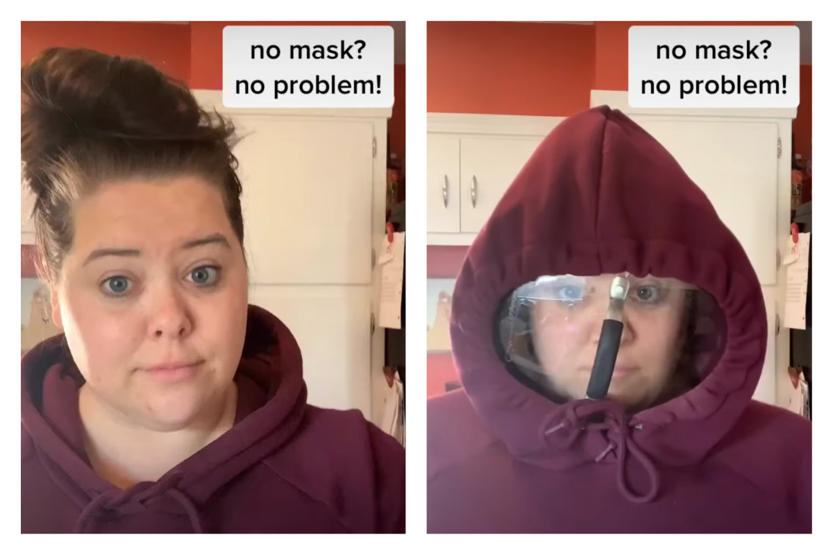 ▲國外女用「 2 小物」製超狂頭盔，網友笑瘋狂傳。（圖／翻攝自影片）