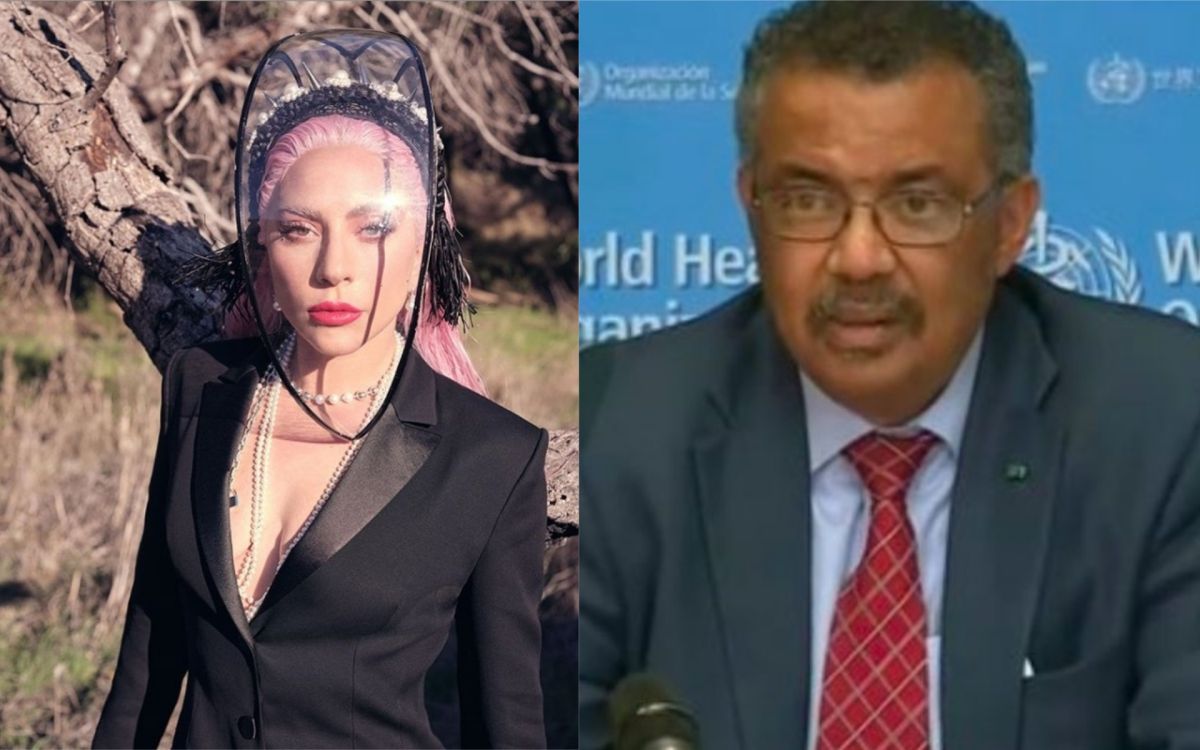 ▲女神卡卡（左）在記者會上公開讚揚譚德塞（右）。（圖／女神卡卡IG、 WHO推特） 