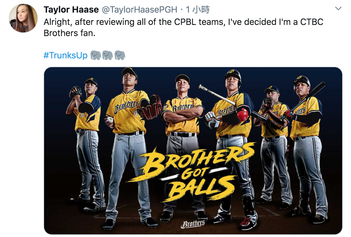 匹茲堡企鵝隊女記者愛上中信兄弟。（取自Taylor Haase推特）