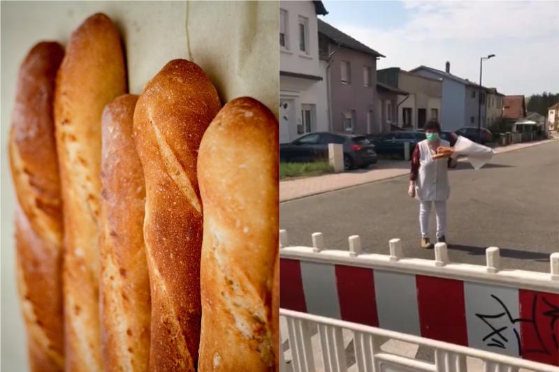 ▲德國男子用神招買法國麵包。（合成圖，左僅示意非當事照／翻攝Unsplash、@ZDFsaarland推特）