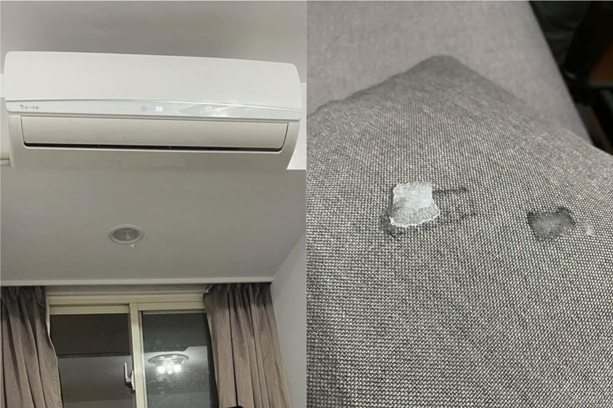 ▲人妻笑稱家裡的冷氣機附有製冰功能。（合成圖／翻攝爆料公社公開版）