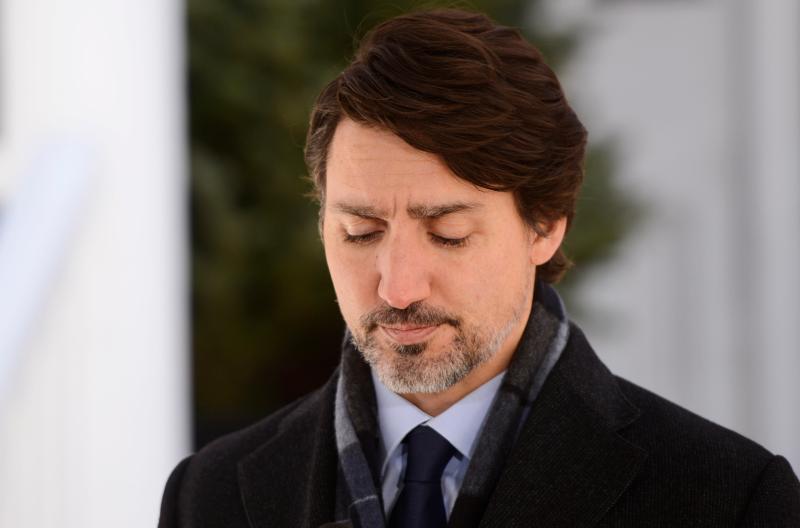 Canadian Prime Minister Justin Trudeau addresses Canadians on the COVID-19 pandemic from Rideau Cottage in Ottawa, Ontario, on Thursday, April 23, 2020. (Sean Kilpatrick/The Canadian Press via AP)