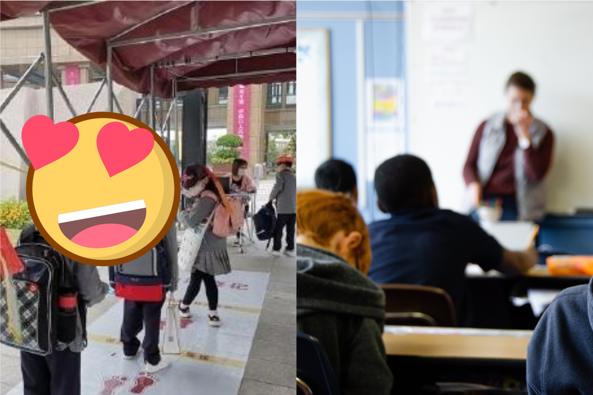 ▲中國大陸一間小學用頭戴一米帽的方式，讓孩子實際感受社交距離。（合成圖，右為示意圖非當事人／翻攝微博、Unsplash）