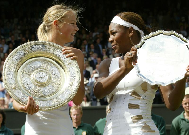 Serena Williams在2004年溫網不敵Sharapova。（圖／美聯社／達志影像）