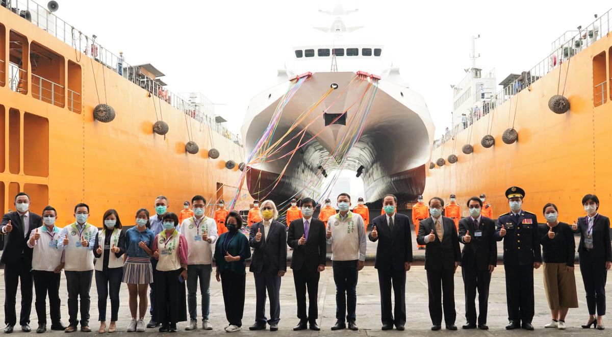 ▲海洋委員會舉行首艘600噸級安平號巡防艦下水、第3艘600噸級巡防艦開工，及第3艘35噸級巡防艇交船聯合儀式。(圖／記者黃守作攝，2020.04.27) 