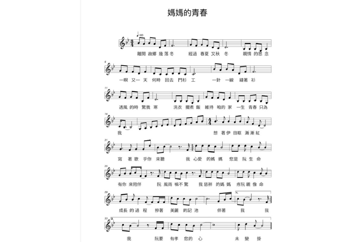 ▲雲林監獄收容人阿國創作「媽媽的青春」歌曲，唱出對母親的思念。（圖／記者洪佳翻攝,2020.04.30）