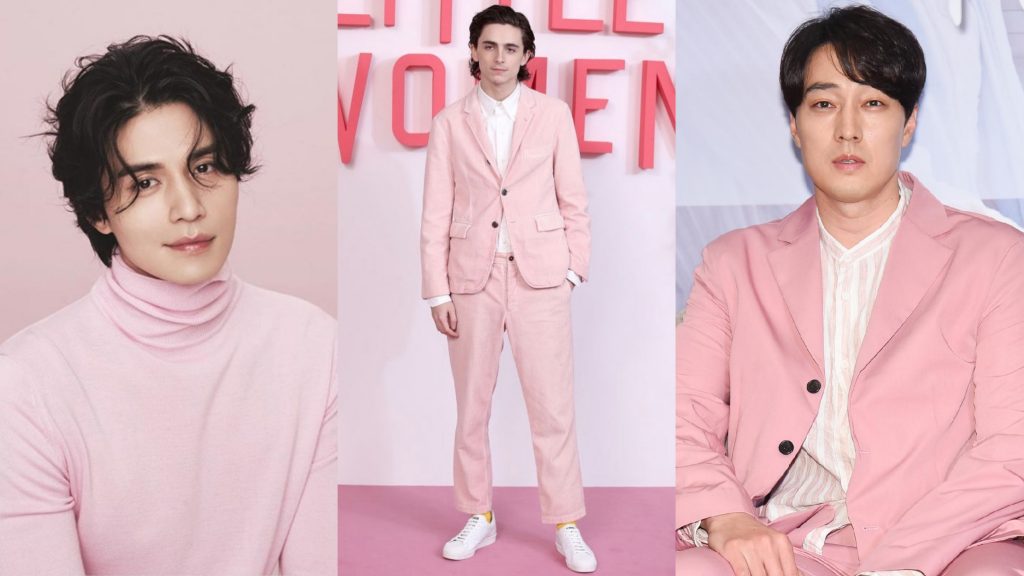 ▲眾多好萊塢男星、韓國帥歐巴都是熱愛粉色穿著的養眼代表。（圖／李棟旭 IG、GQTaiwan IG、記者陳明安攝）