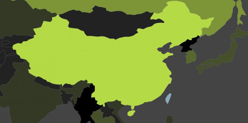 在STEAM內提供的下載數據流量地圖，台灣與中港澳列為不同顏色，雖然不是近期才有的事，卻還是遭中國小粉紅進攻。   圖：翻攝自STEAM