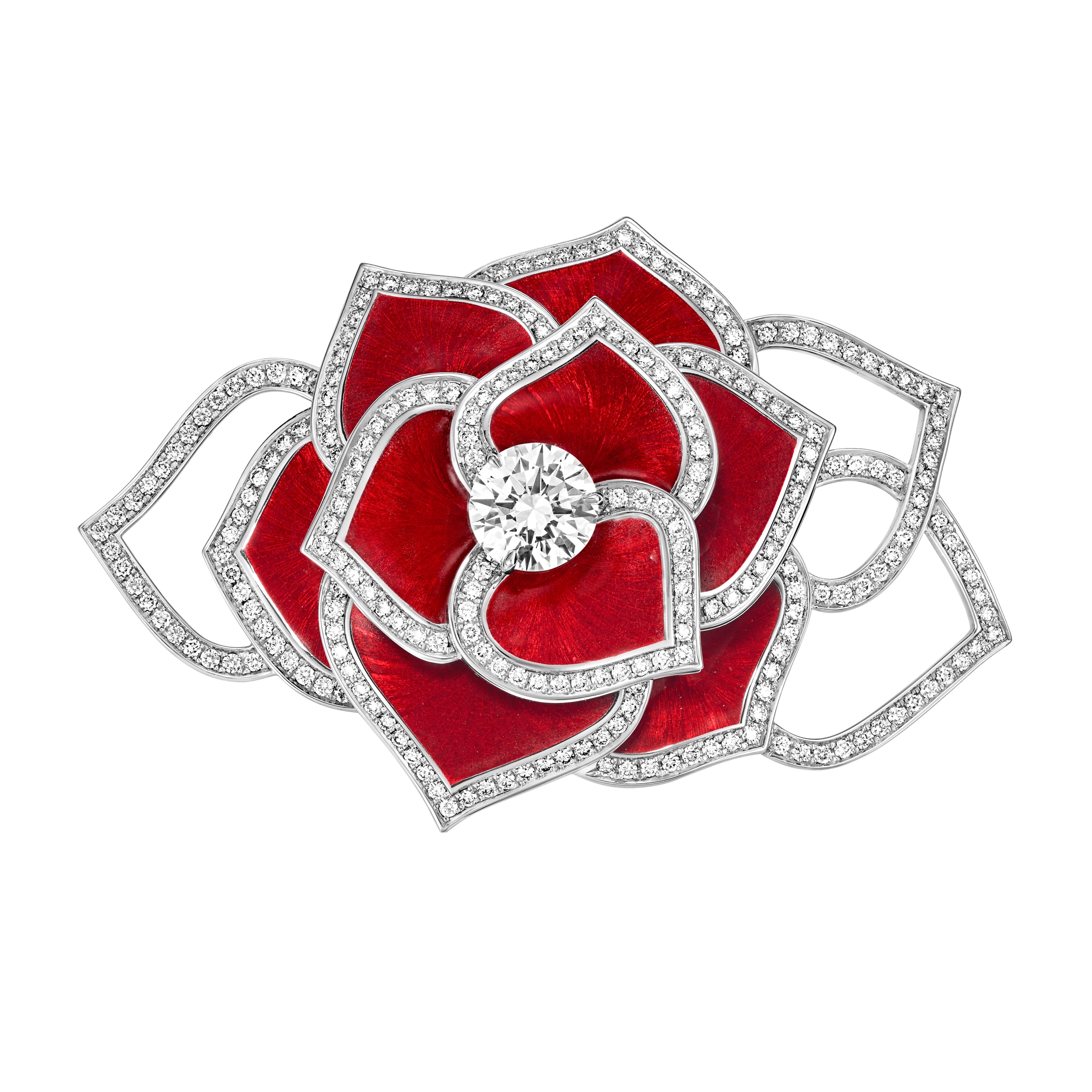 ▲PIAGET Rose Extraordinaire內塡琺瑯工藝頂級珠寶鑽石胸針。（圖／PIAGET）