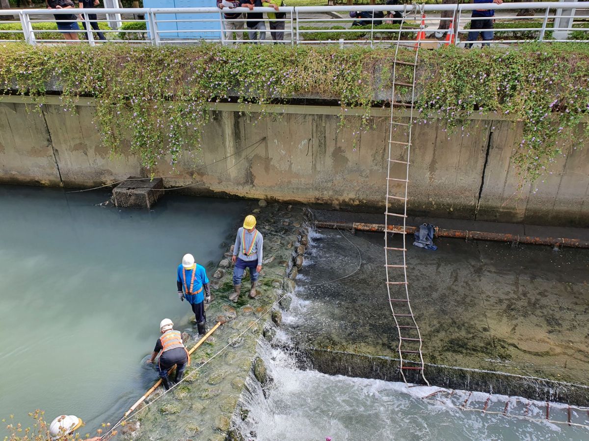 ▲水利局透過編組「生態班」驅趕魚類、高壓水柱清除貝類、加快運土速度等三大策略，讓惱人的臭味大幅降低，清淤工期也由將近一個月縮短到十天。(圖／水利局提供)