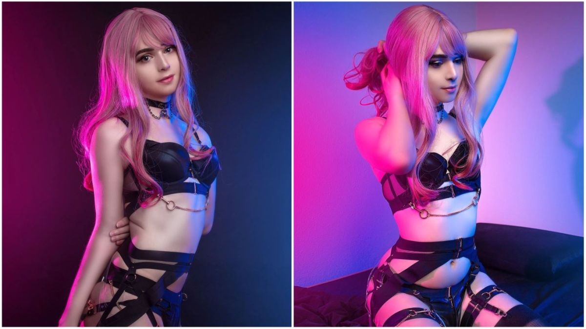 ▲Sneaky更新眾籌贊助者回饋，穿上性感內衣大秀小蠻腰。（ 圖：翻攝自Patreon，新頭殼合成）