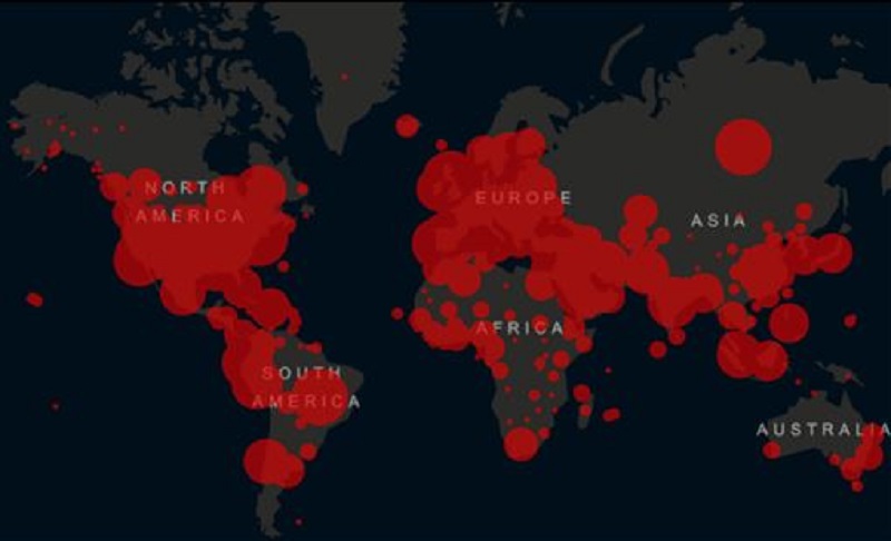 ▲目前全球確診人數已突破 365 萬，尤以美國疫情最為嚴重。（圖／翻攝自COVID-19 Map）