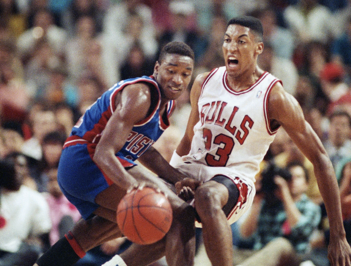 ▲名人堂球星Isiah Thomas(左)與Scottie Pippen。（圖／美聯社／達志影像）