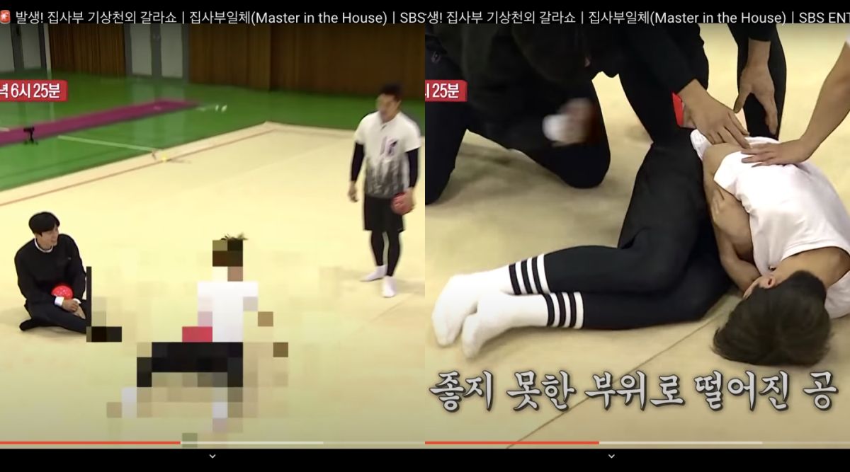 ▲車銀優球沒對準，「小優優」被砸中，製作組貼心馬賽克處理。（圖／翻攝SBS Entertainment YouTube）