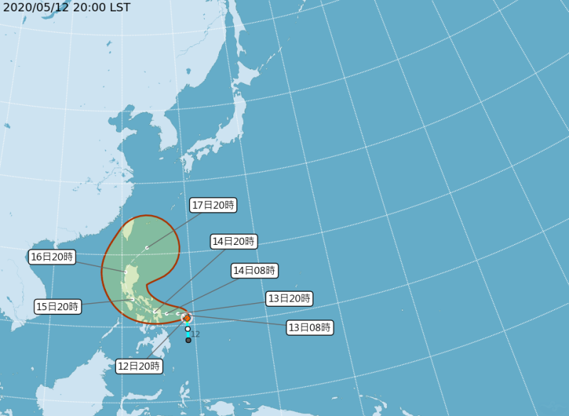 ▲原位於菲律賓東方海面的熱帶性低氣壓，於今（ 12 ）日 20 時發展為第 1 號颱風「黃蜂」。（圖／氣象局）
