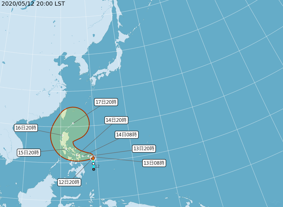 ▲原位於菲律賓東方海面的熱帶性低氣壓，於今（ 12 ）日 20 時發展為第 1 號颱風「黃蜂」。（圖／氣象局）