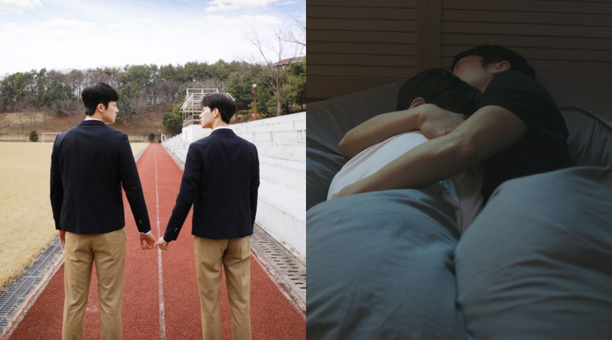 ▲韓基燦（左圖右）與張義秀穿起高中制服大談主僕戀。（圖／LINE TV）