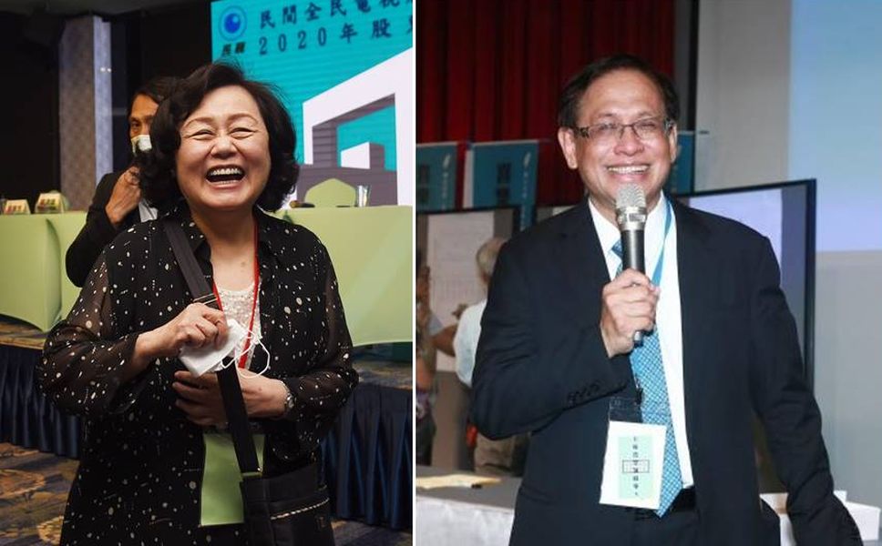 ▲「民投」今召開股東常會，成為現任民視董事長王明玉（左）和前任民視董事長郭倍宏，兩派支持者的角力戰。（圖／記者陳明安攝、資料照）