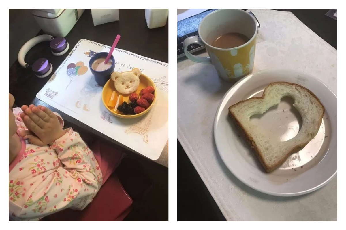 ▲有位媽媽分享了自己給女兒和老公準備的早餐，殘酷對比讓網友全笑翻。（圖／翻攝自爆廢公社）