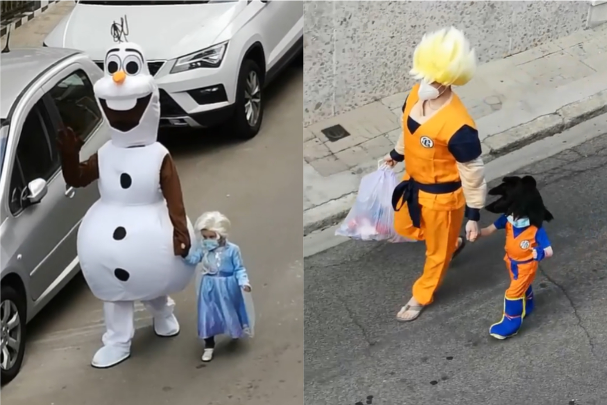 ▲ 西班牙父女倒垃圾扮裝爆紅。（合成圖／翻攝@jimu25702 IG）