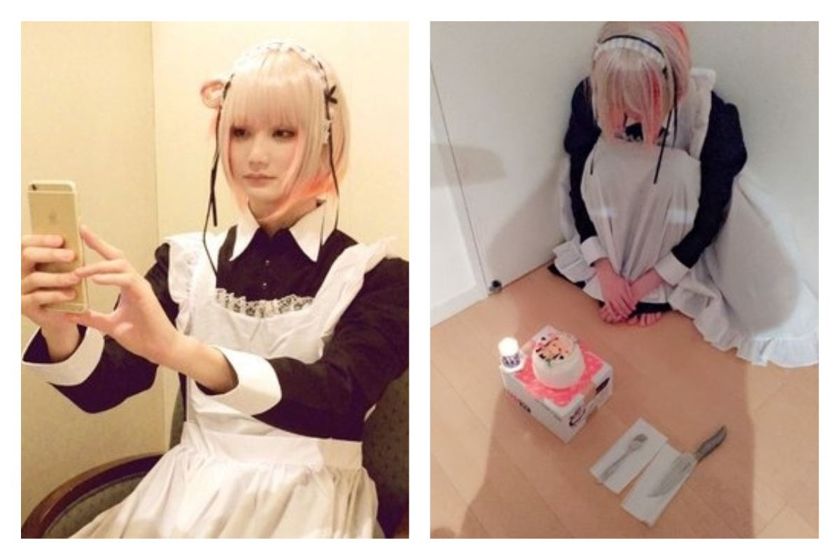 ▲日本一位網紅分享自己孤獨慶生的照片，卻被網友質疑造假，旁邊其實有人幫忙拍照。（圖／翻攝自＠Nanasai7的推特）