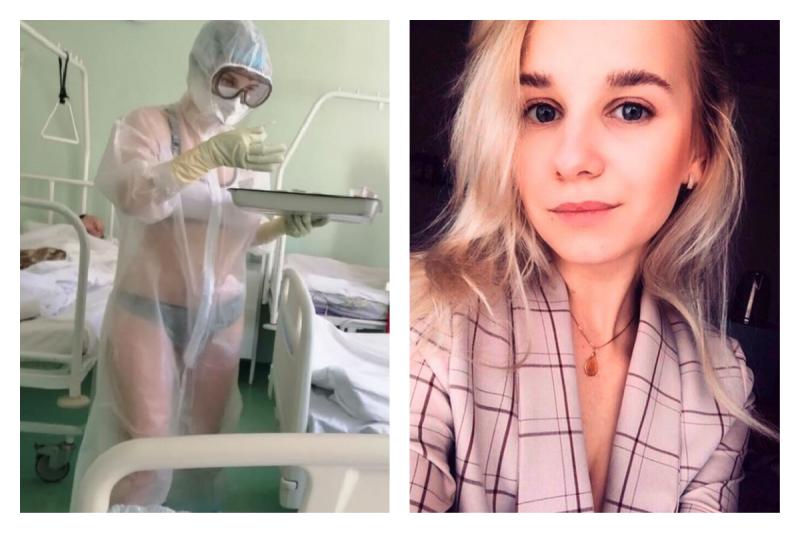 ▲俄羅斯一名女護士因為防護服下只穿內衣而在網路爆紅。（合成圖／翻攝自 IG ，《香港01》）