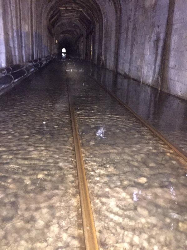 ▲林鐵主線的37、38号隧道因雨量過大，導致排水不及而積水。（圖／林鐵及文資處提供）