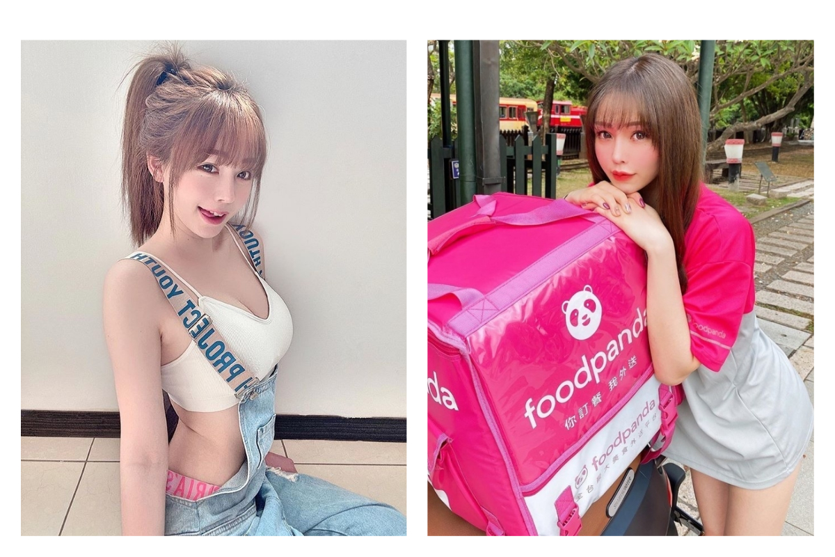 ▲外送員「美胸炸出」辣爆，舔唇魅惑照震驚 1 萬粉。（圖／翻攝自 fishsiao_ IG ）