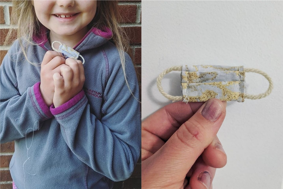 ▲美國一名媽媽應女兒要求，幫「牙仙子」特製口罩。（合成圖／翻攝Kayla Westhouse臉書）