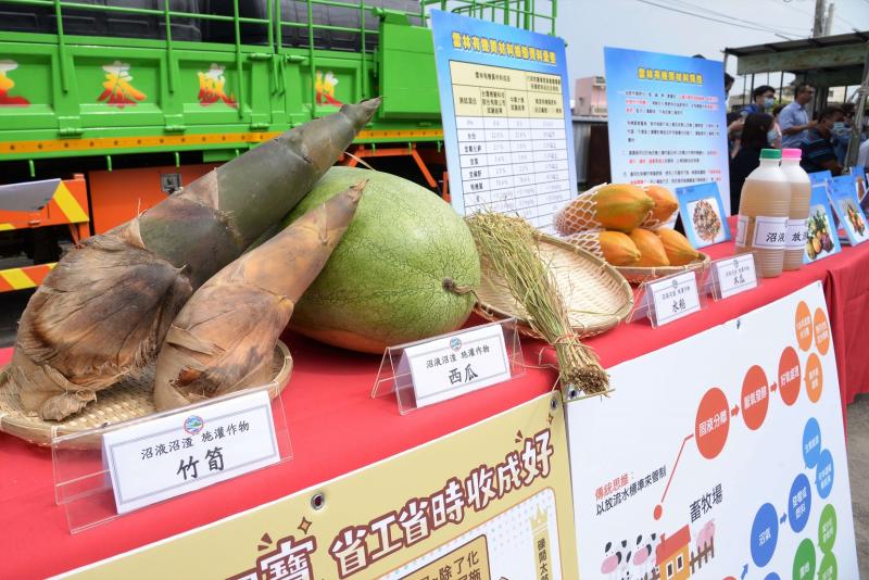 ▲畜牧場產生沼渣沼液施灌作物包含水稻、落花生、竹筍、蔬果及食用甘蔗等。(圖/記者蘇榮泉攝,2020.05.25)