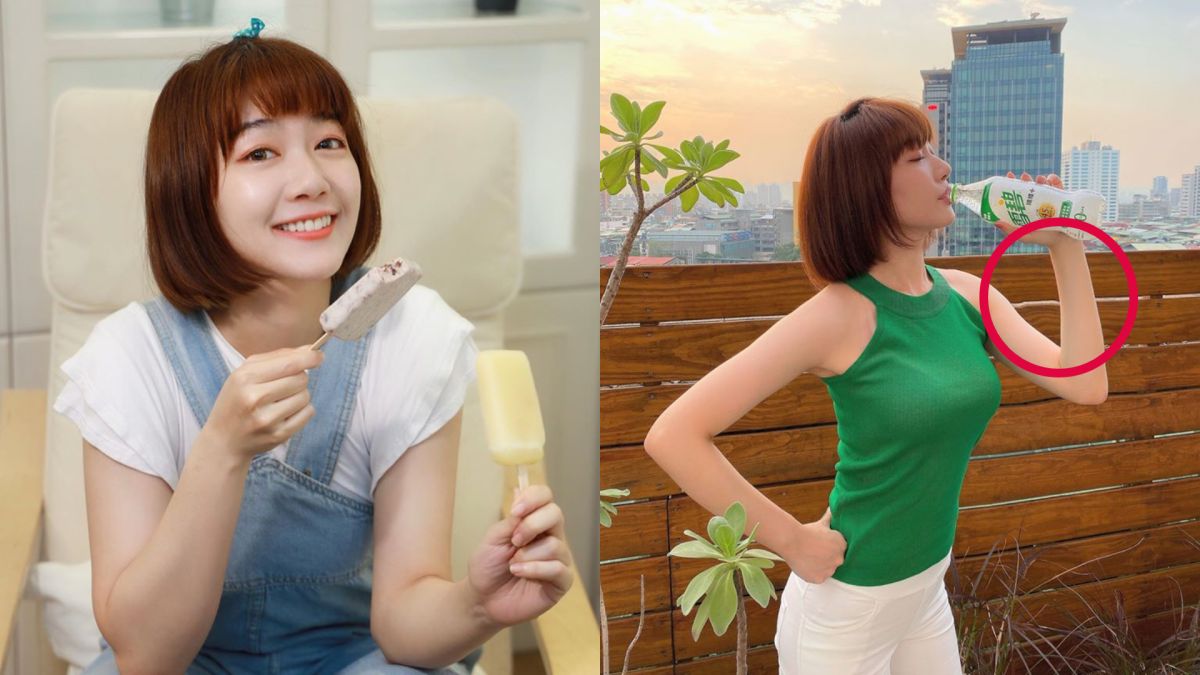 ▲泱泱美照修圖修過頭，身後柵欄被P到變形（紅圈處）。（圖／泱泱臉書）