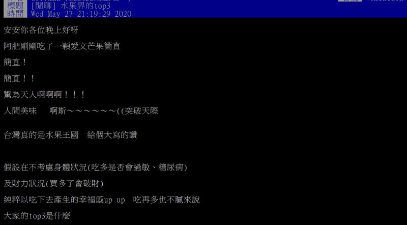 ▲網友提問，大家心目中最愛的前三名水果是什麼呢？（圖／翻攝