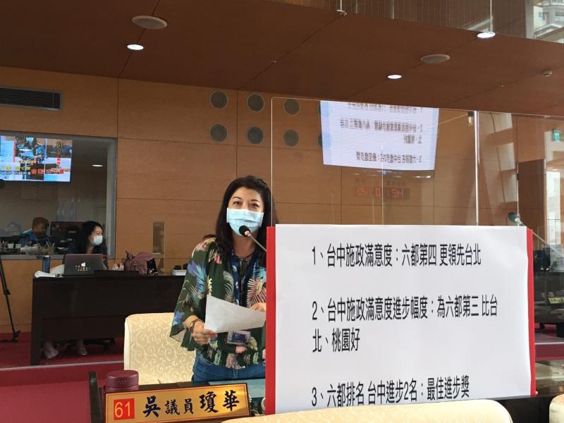 ▲市長盧秀燕施政滿意度獲3.5五顆星墊底,綠營議員猛批,要求市府檢討,藍營議員黃健豪、吳瓊華則緩頰,至少比去年進步。(圖/柳榮俊攝2020.5.28)