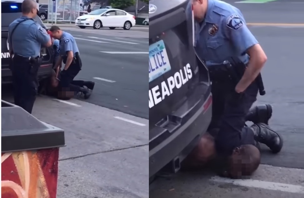 ▲美國明尼蘇達州四名警察於當地時間25日逮捕一名黑人男子，其中一名警察用膝蓋強押該男子的頭部抵地5分鐘，導致他死亡。（圖／翻攝推特）