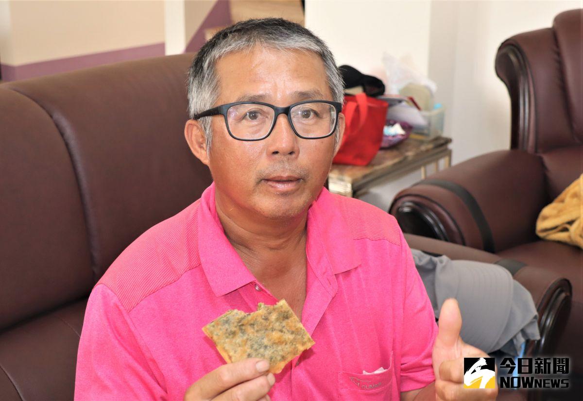 ▲楊連春種植紫菜將近25年，加入「澎湖優鮮」成為澎湖人工紫菜的養殖大戶，現在又研發好吃的紫菜蝦餅、紫菜蝦卷、紫菜丸等加工食品，讓澎湖紫菜進入消費者家中的冰箱。（圖／記者張塵攝，2020.05.30）