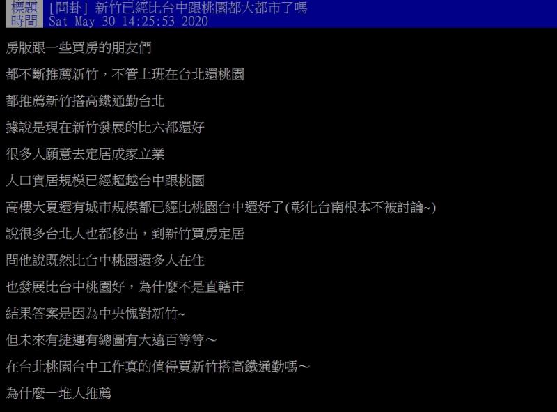 ▲網友提問,新竹發展是不是超過台中、桃園了呢?(圖/翻攝