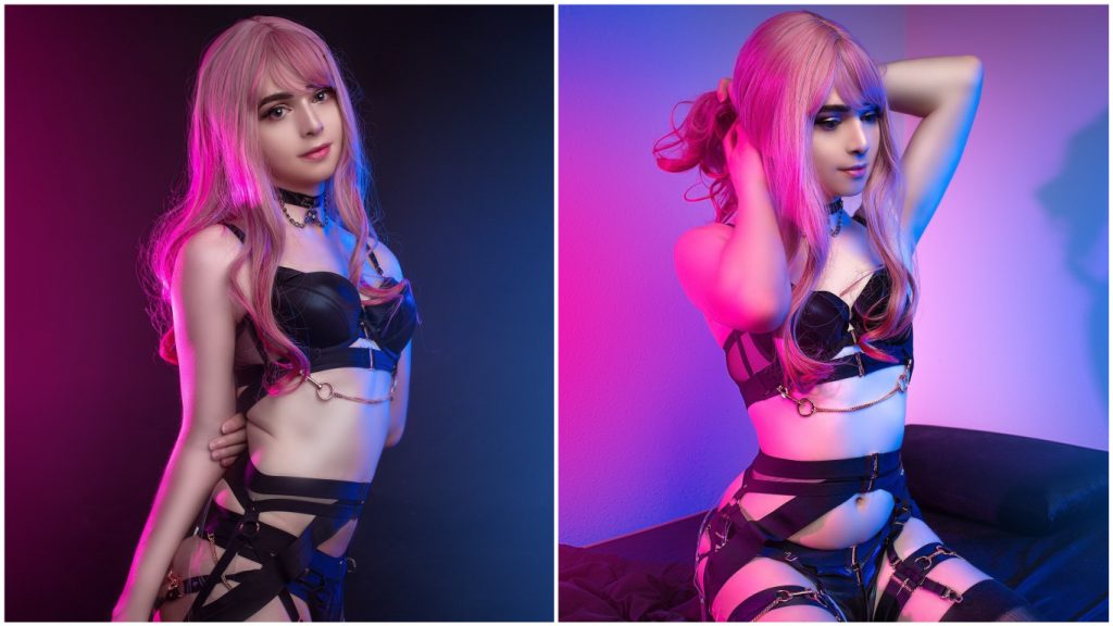 Sneaky更新眾籌贊助者回饋，穿上性感內衣大秀小蠻腰。   圖：翻攝自Patreon，新頭殼合成