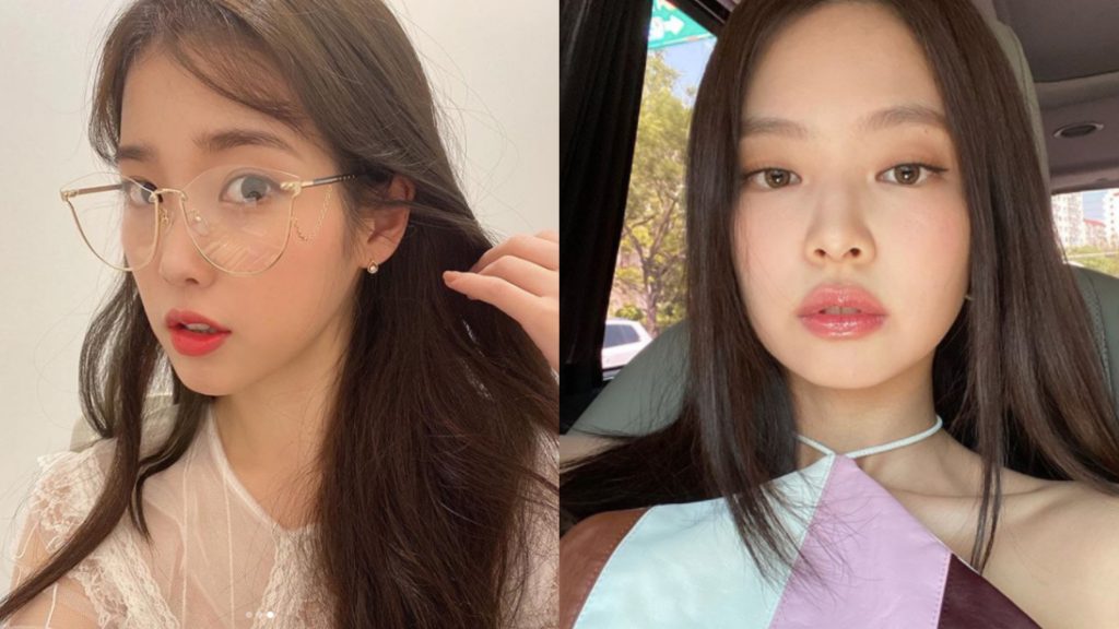 ▲IU、jennie都畫上鏡面唇彩。（圖／翻攝自IG@dlwlrma、jennierubyjane）
