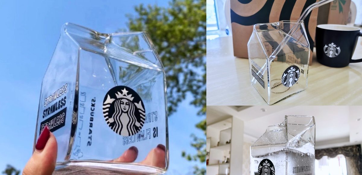 ▲推特爆紅星巴克透明牛奶盒。（圖／Twitter @xiaolong761216、小紅書ID:184211571）