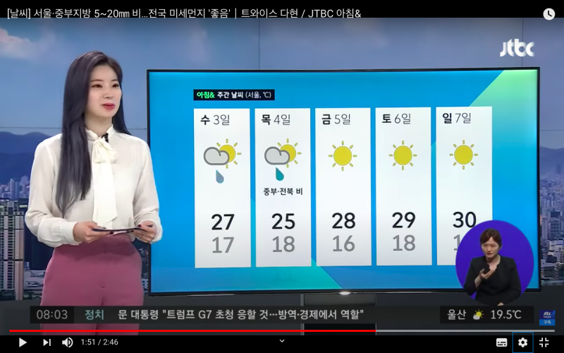 ▲多賢一早8點播報氣象。（圖／JTBC News YouTube）
