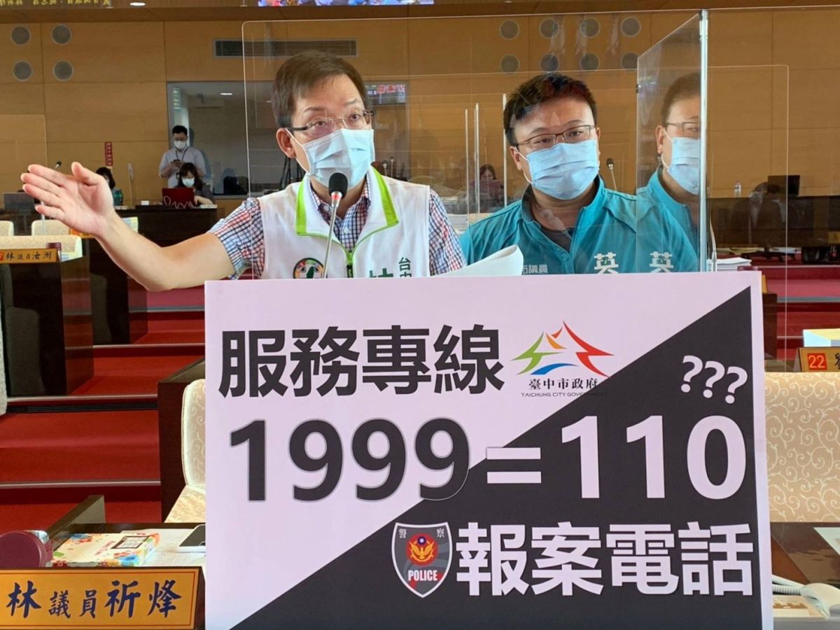 ▲議員林祈烽和施志昌指出，1999市民專線報案跟打110報警電話差別。(圖／柳榮俊攝2020.6.3)