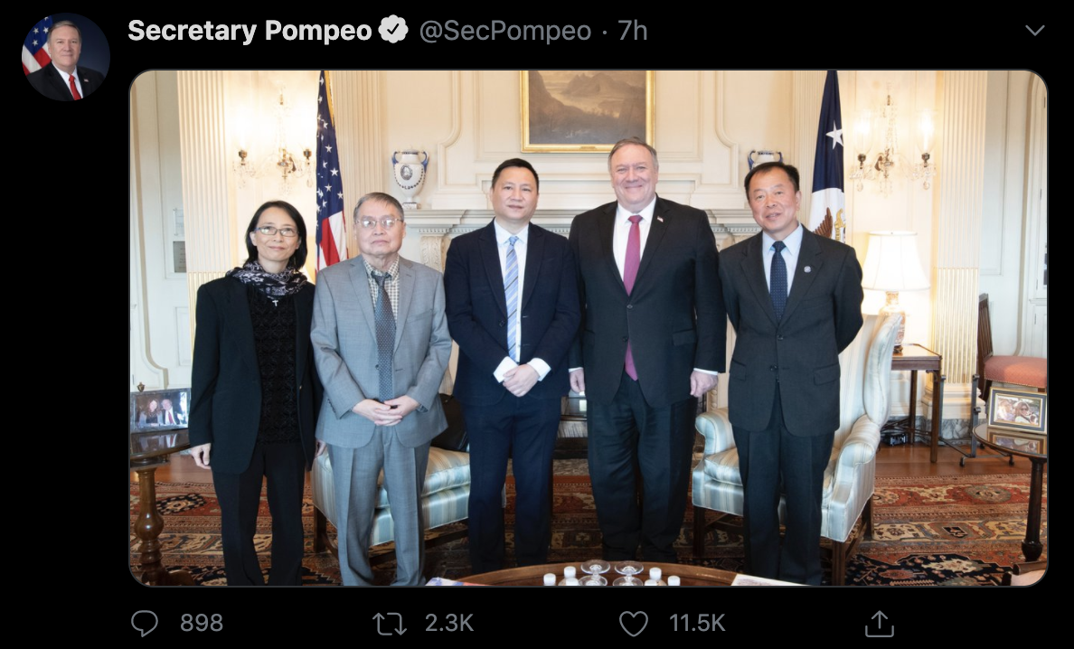 ▲美國國務卿蓬佩奧接見六四倖存者。（圖／翻攝自Secretary Pompeo推特）